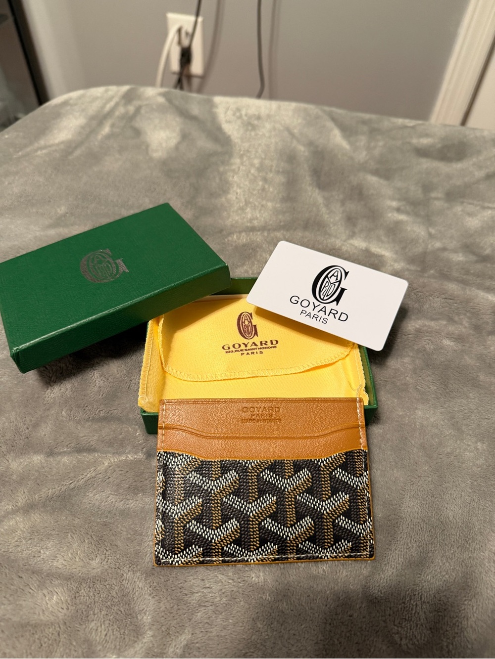 Goyard Brown/Tan Goyardine Card Holder with Leather Trim